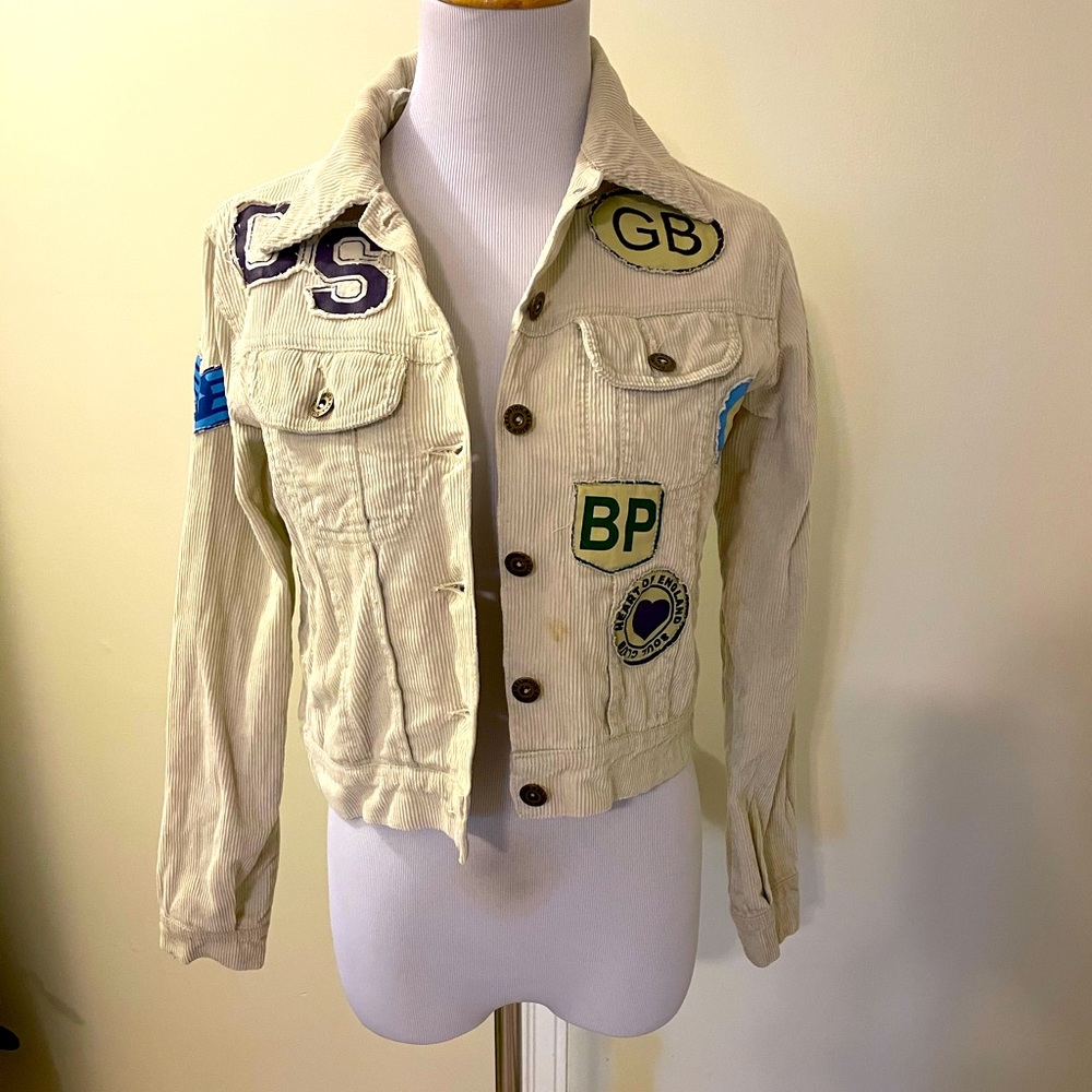 Vintage Religion corduroy cropped jacket with patch designs